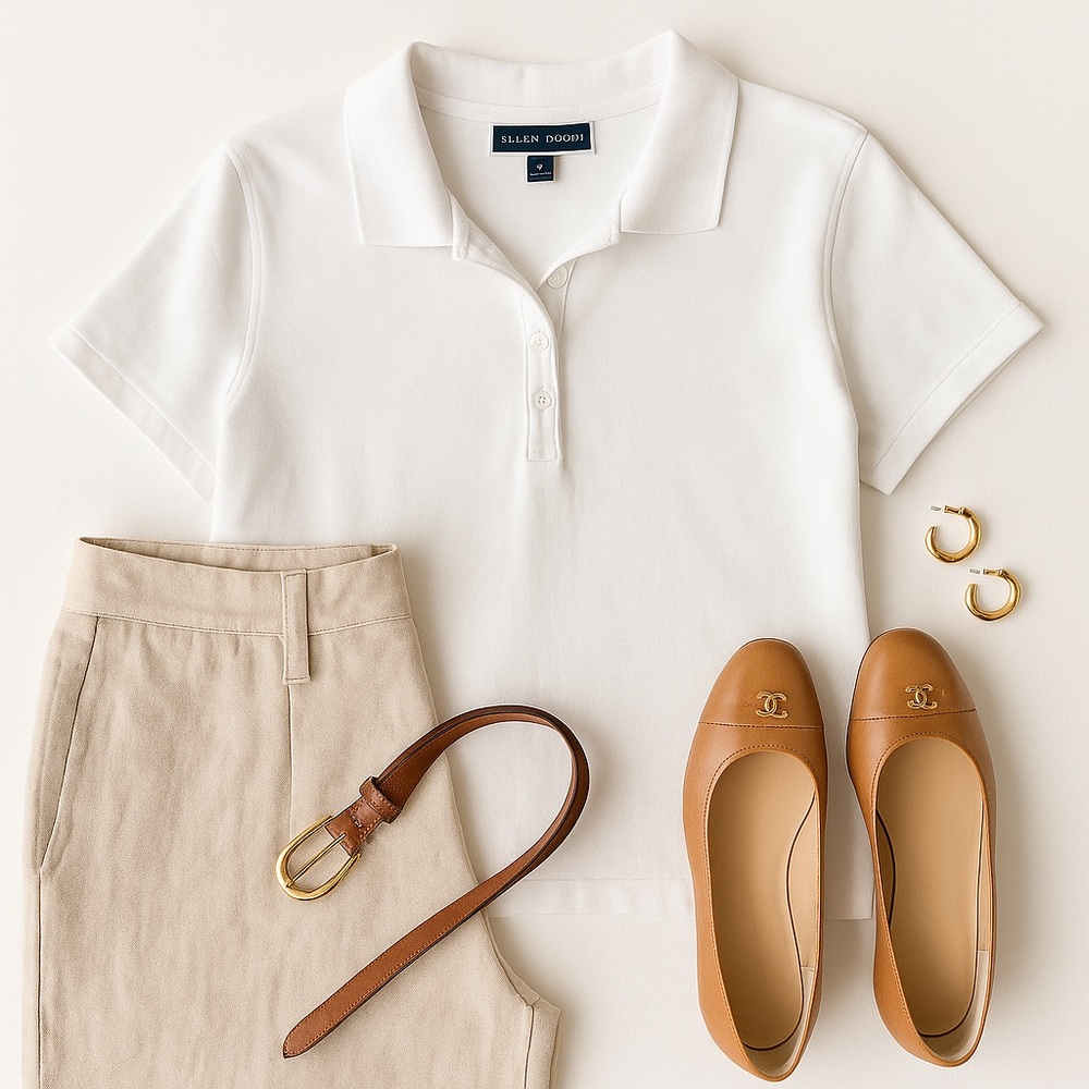 Karen Scott White Cotton Polo Shirt P XXL | Old Money Minimalist Classic